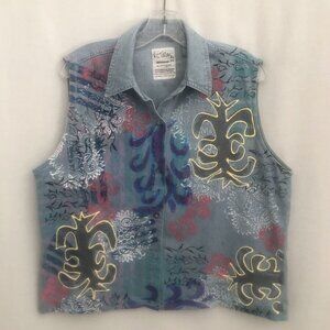 V.C. Torias Wearable Art Denim Hand-Painted Top Vest Size Medium